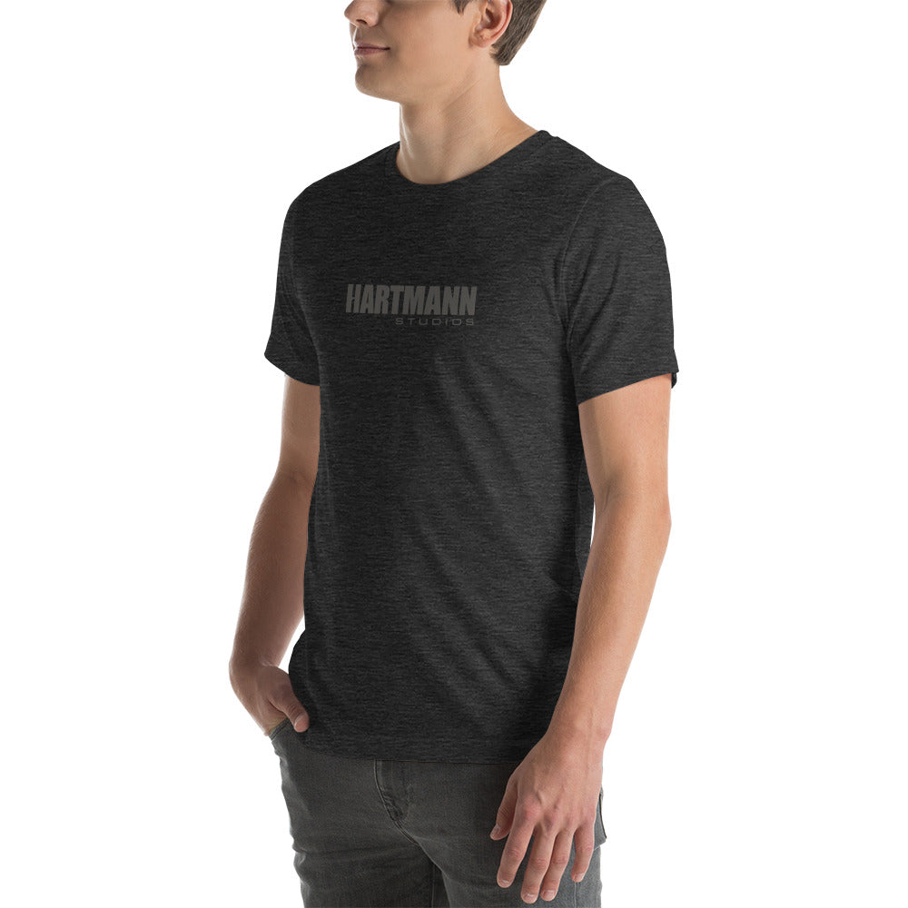 Unisex t-shirt with grey text logo