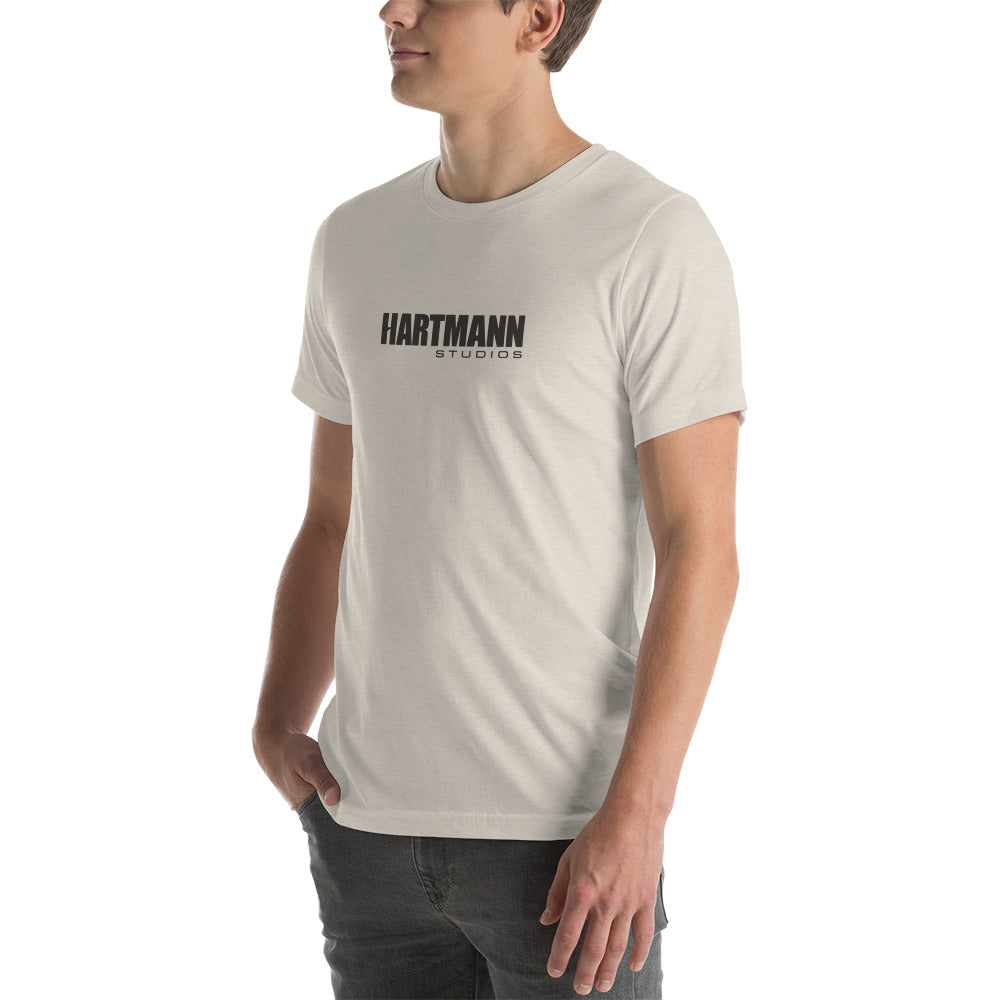 Unisex t-shirt with grey text logo