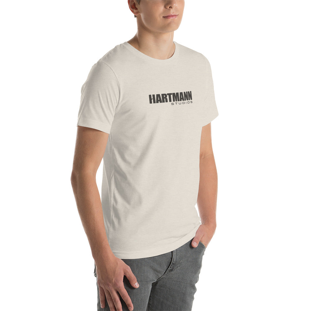 Unisex t-shirt with grey text logo