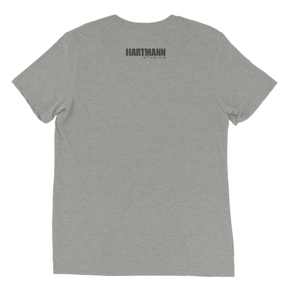 Short sleeve t-shirt with color H logo on front and black text logo on back